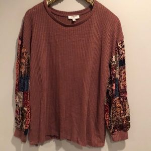 waffle knit pattern sleeve blouse